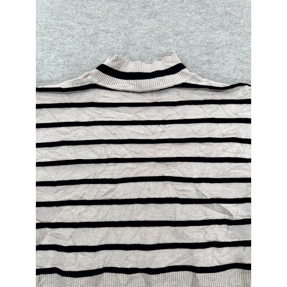 Rachel Zoe Sweater Womens Large Brown Striped Ribbed Trim Winter Warm Mock Neck - Picture 12 of 16